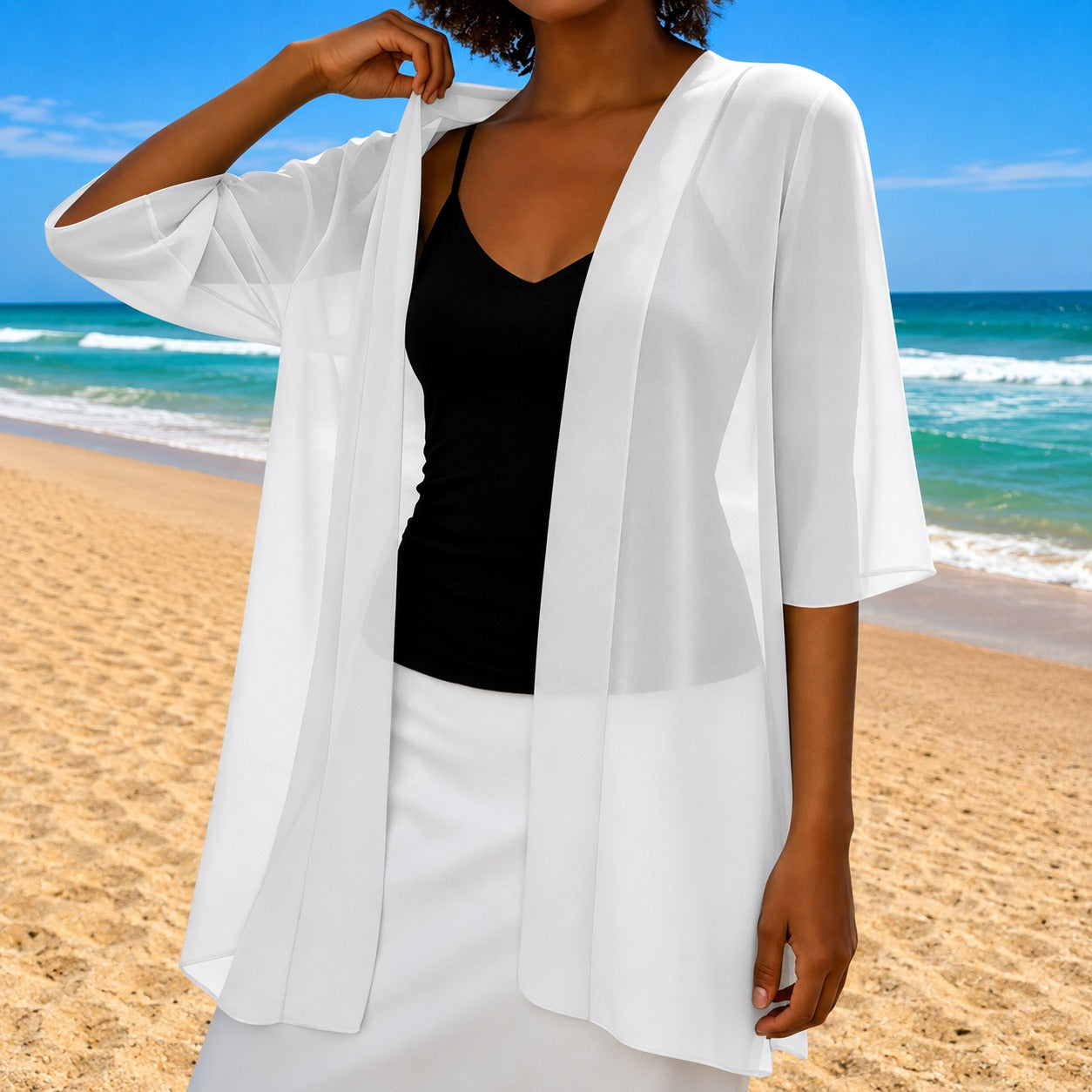 Cardigan Laura™ com Tecido Leve e Translúcido e Modelagem Aberta / Leveza Para Sobrepor sem Pesar o Look