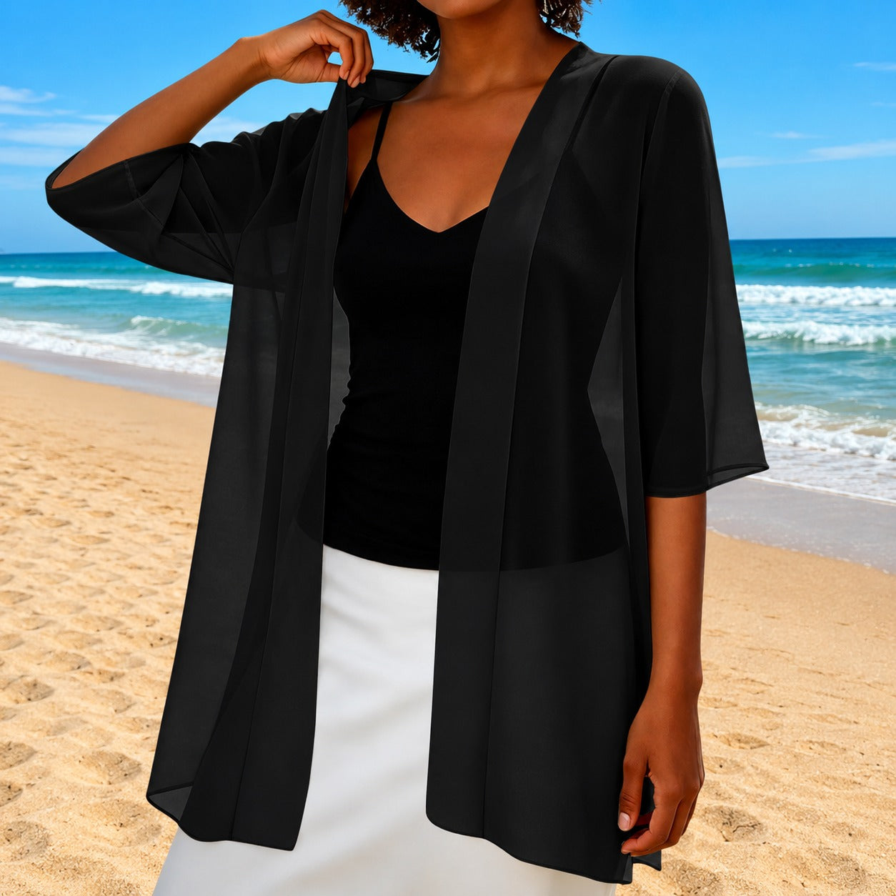 Cardigan Laura™ com Tecido Leve e Translúcido e Modelagem Aberta / Leveza Para Sobrepor sem Pesar o Look