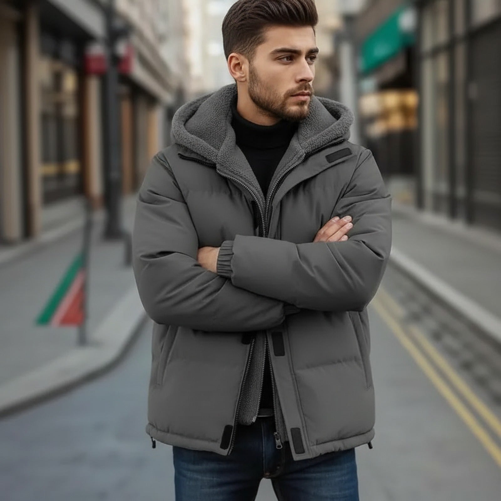 Jaqueta Masculina Raven™ com Puffer Premium e Forro Térmico Peluciado