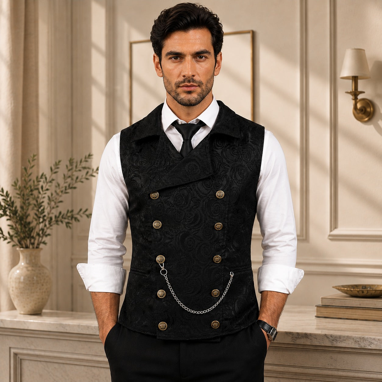 Colete Lorenzi™ com Texturizado Floral e Fechamento Transpassado / Um Caimento Alinhado Para Composições Sofisticadas.