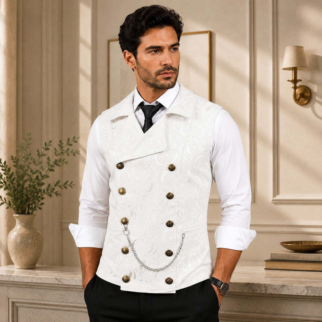 Colete Lorenzi™ com Texturizado Floral e Fechamento Transpassado / Um Caimento Alinhado Para Composições Sofisticadas.