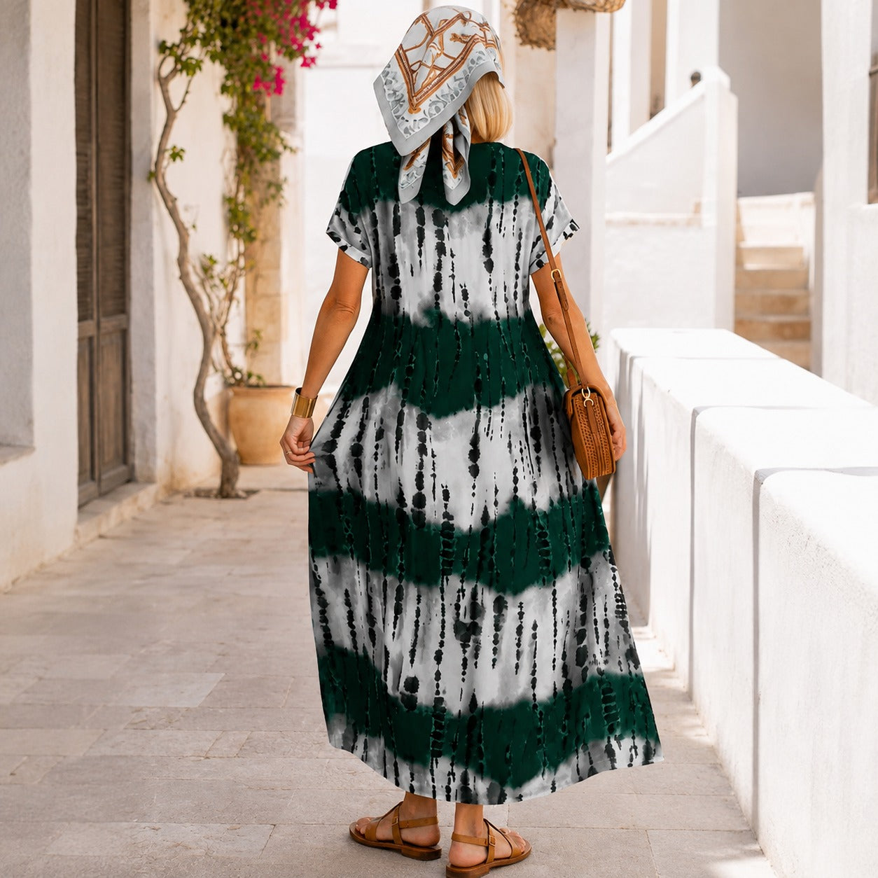 Vestido Longo Verena™ com Estampa Ornamental, Decote V e Fendas Laterais