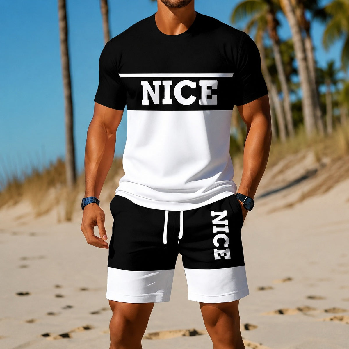 Conjunto Dakar™ com Camiseta Bicolor Estampada e Shorts com Cós Ajustável