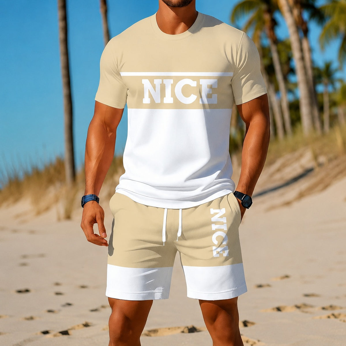 Conjunto Dakar™ com Camiseta Bicolor Estampada e Shorts com Cós Ajustável