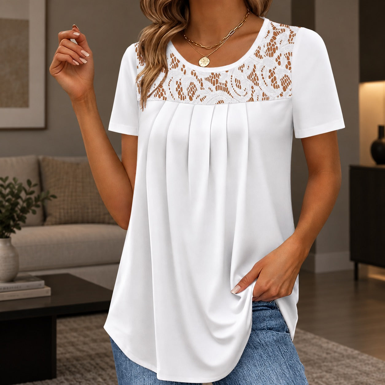 Blusa Elisa™ com Decote Redondo e Bordado Floral / Delicadeza que Transforma o Visual Casual