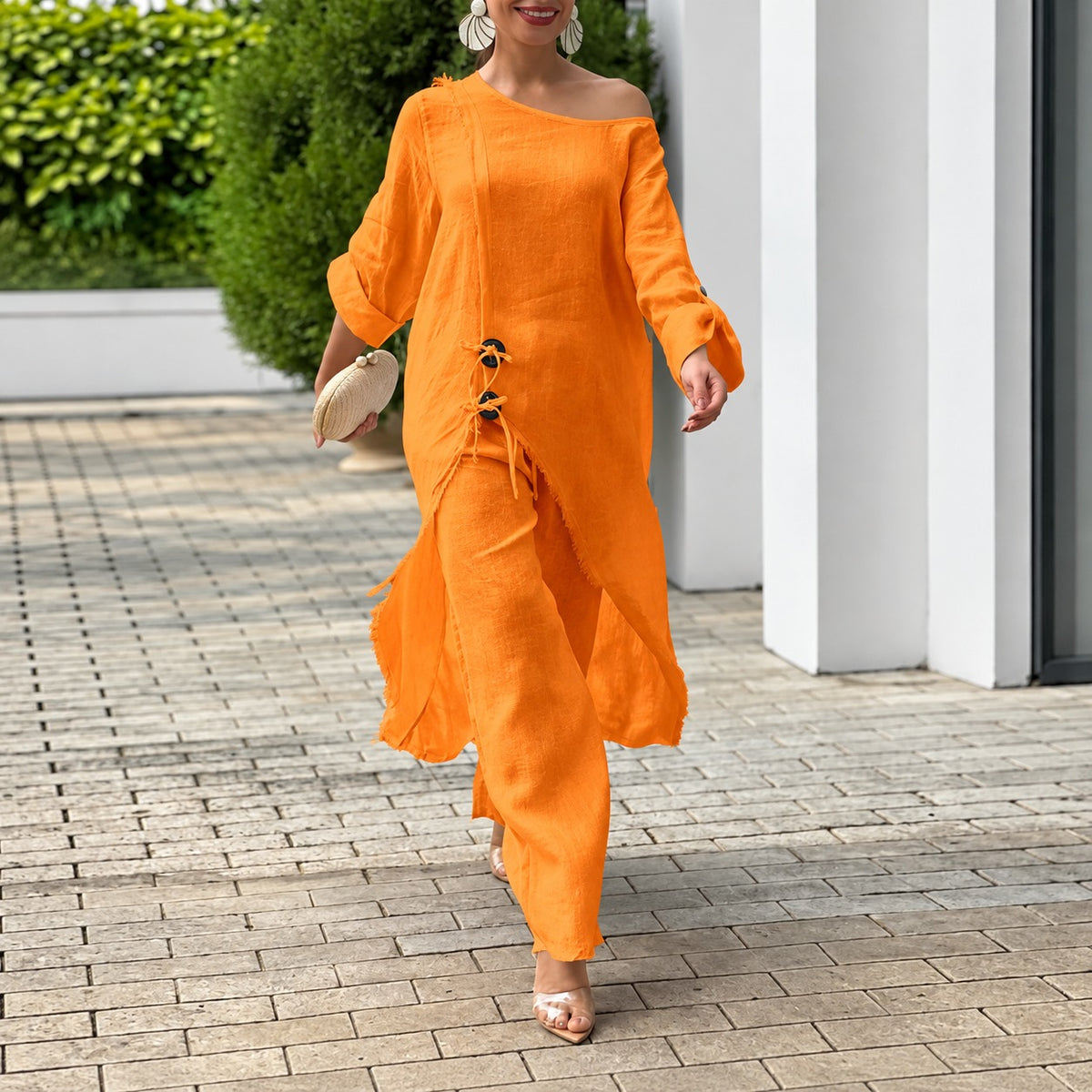 Conjunto Gaeta™ com Blusa de Amarração Lateral e Calça de Modelagem Ampla