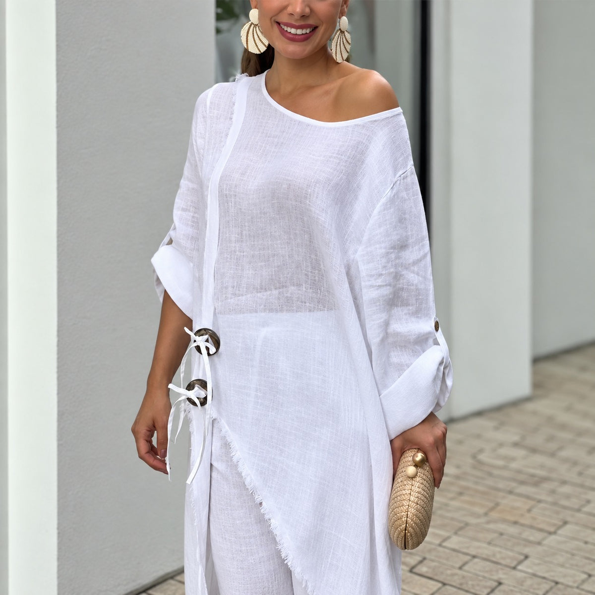 Conjunto Gaeta™ com Blusa de Amarração Lateral e Calça de Modelagem Ampla