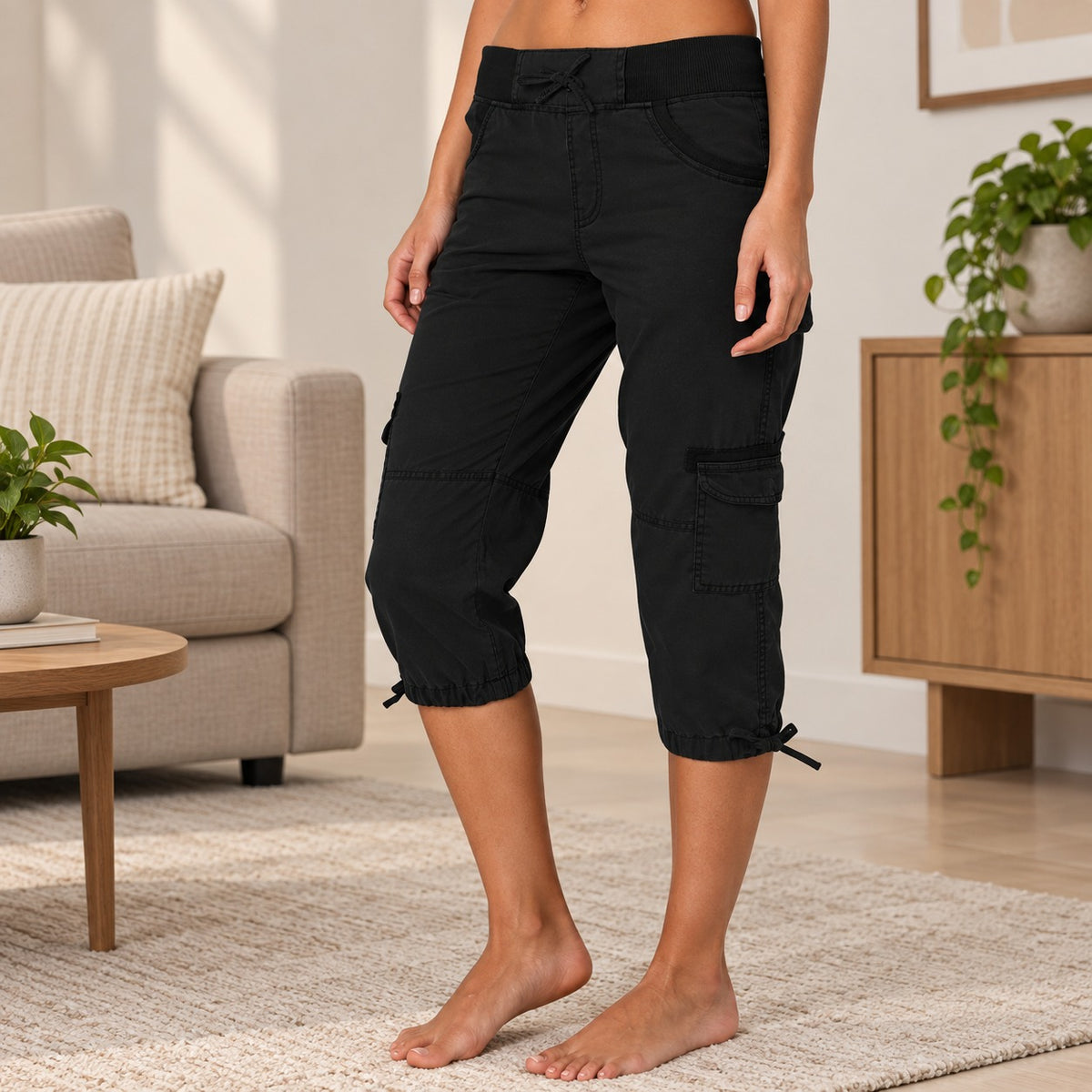 Calça Taíssa™ Capri com Cós Largo e Cordão Ajustável / Funcionalidade com um Toque Urbano