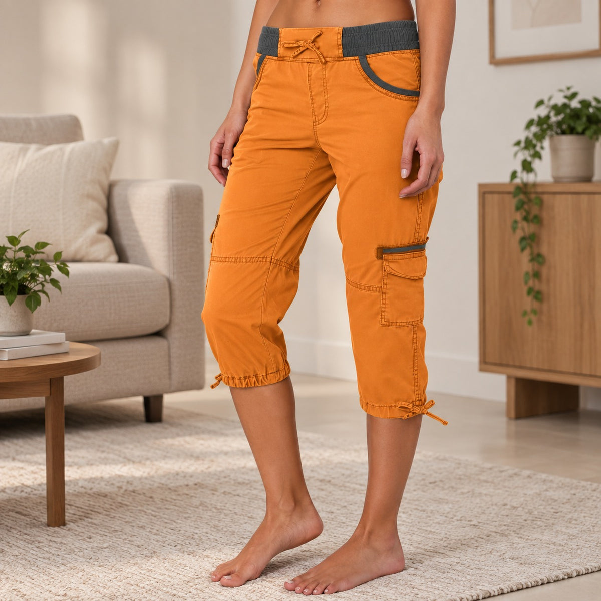 Calça Taíssa™ Capri com Cós Largo e Cordão Ajustável / Funcionalidade com um Toque Urbano