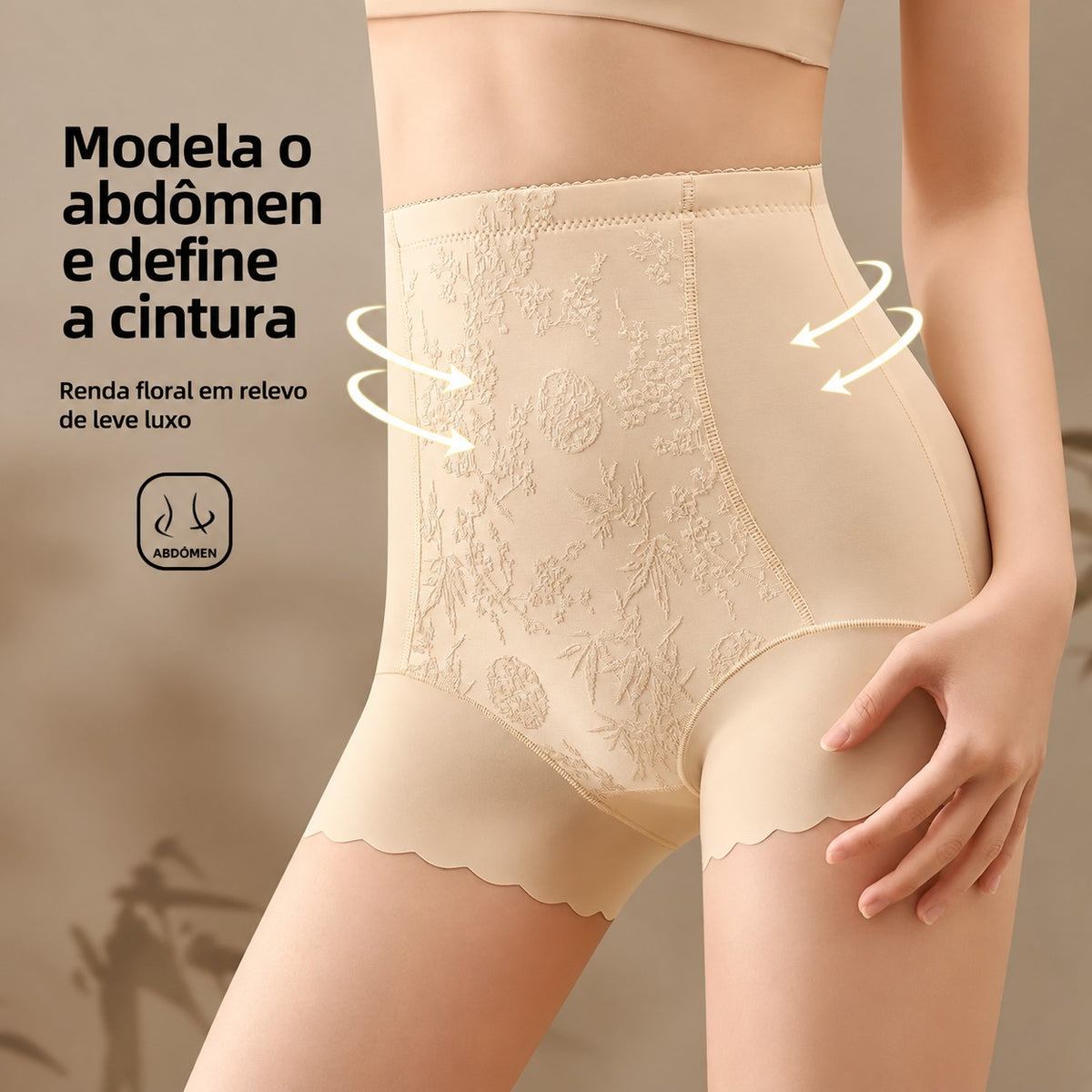Calcinha Modeladora Valina™ com Cintura Alta e Painel Floral / Modelagem Que Combina Sustentação e Delicadeza.