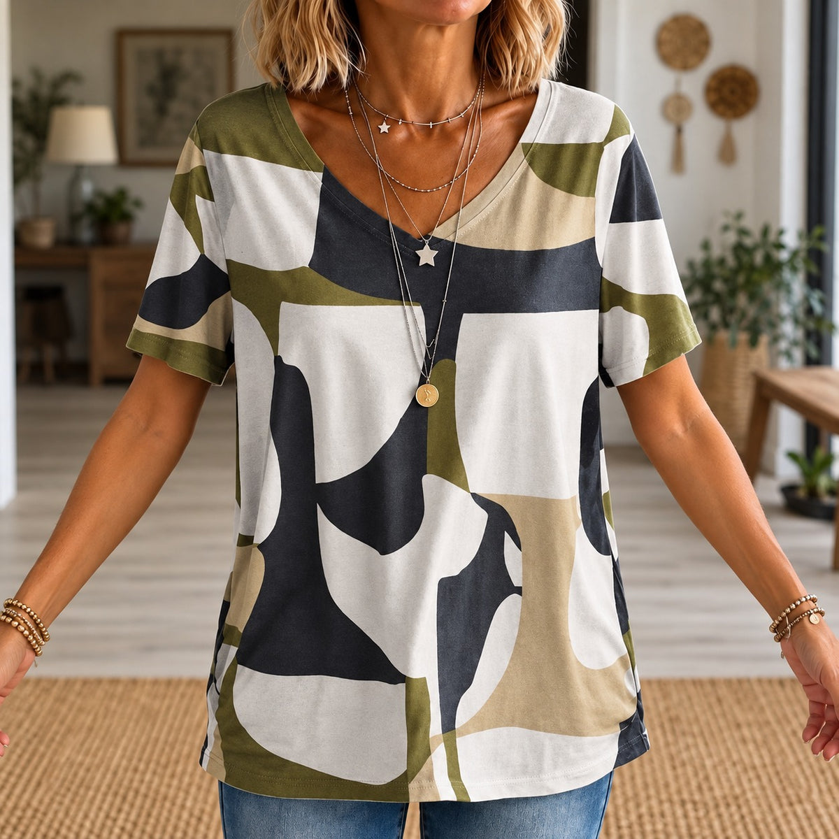 Blusa Matisse™ com Estampa Abstrata e Modelagem Ampla / Arte e Cores Que Transformam o Visual Casual.