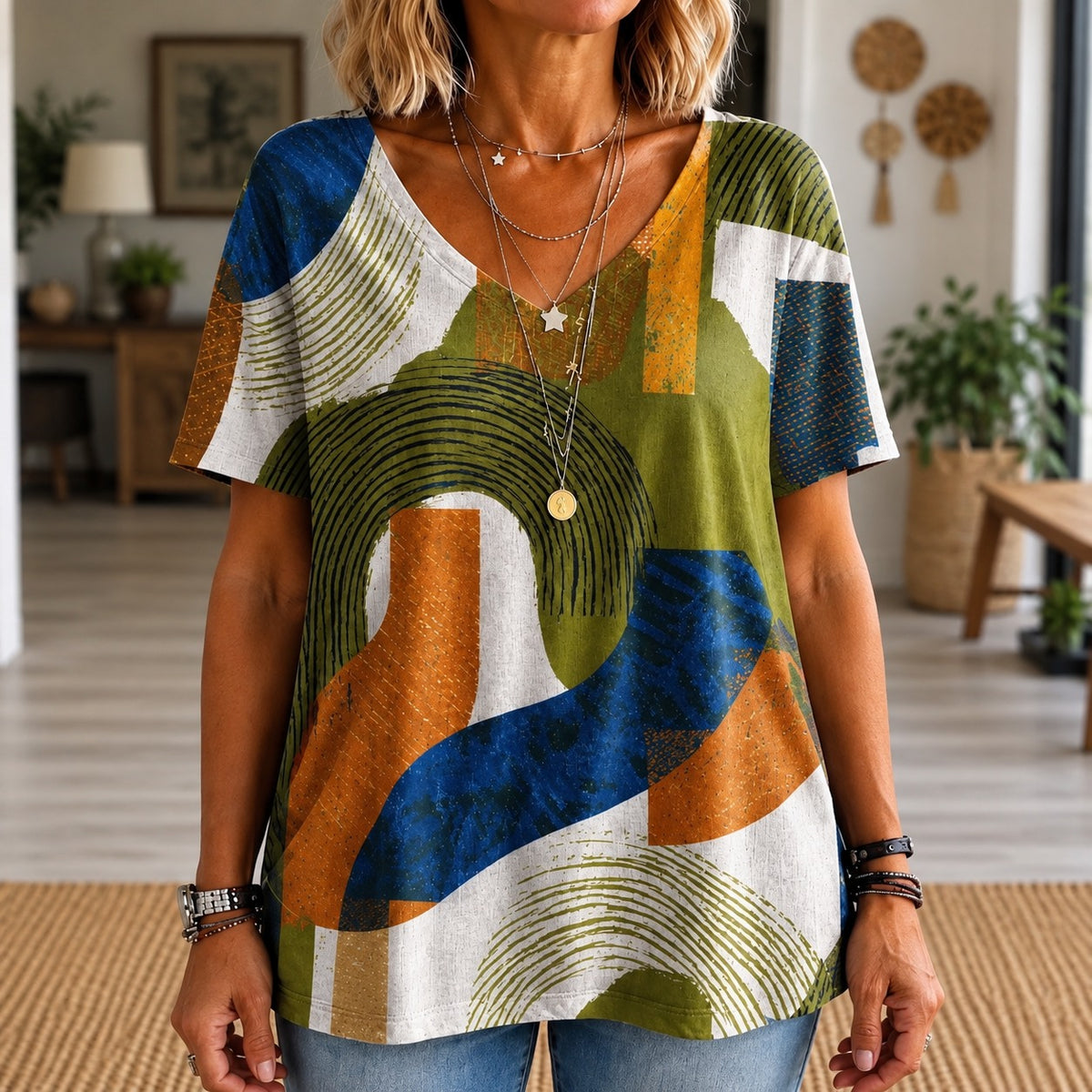 Blusa Matisse™ com Estampa Abstrata e Modelagem Ampla / Arte e Cores Que Transformam o Visual Casual.