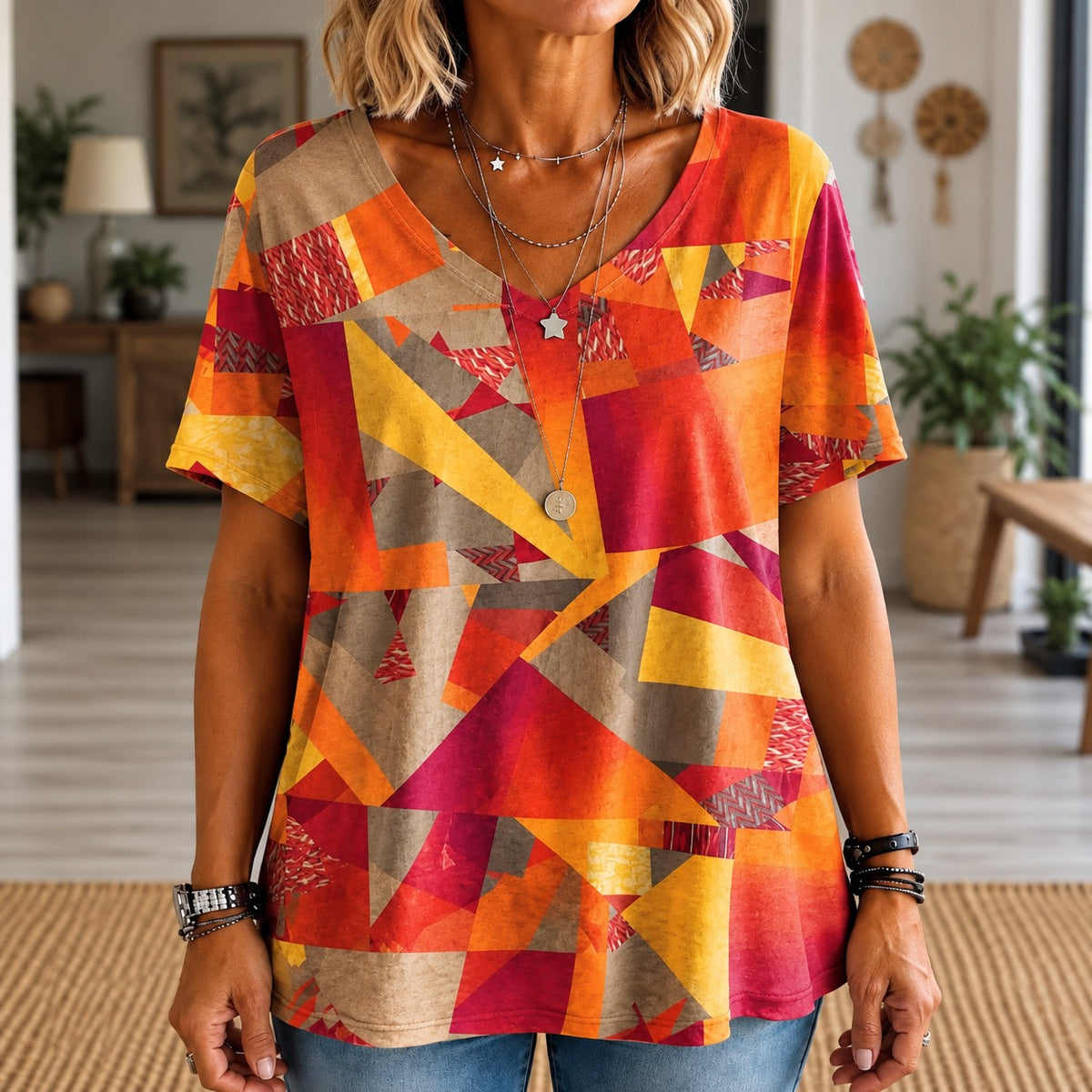 Blusa Matisse™ com Estampa Abstrata e Modelagem Ampla / Arte e Cores Que Transformam o Visual Casual.