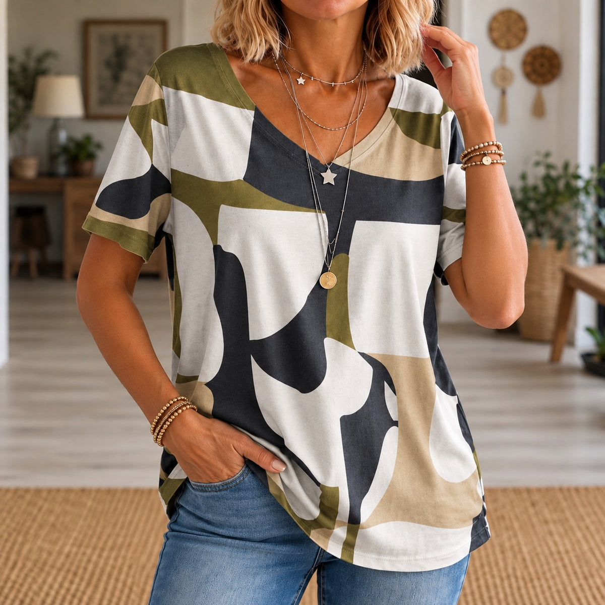 Blusa Matisse™ com Estampa Abstrata e Modelagem Ampla / Arte e Cores Que Transformam o Visual Casual.