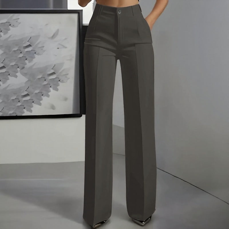 Calça Dahlia™ em Alfaiataria Premium com Cintura Alta e Modelagem Pantalona