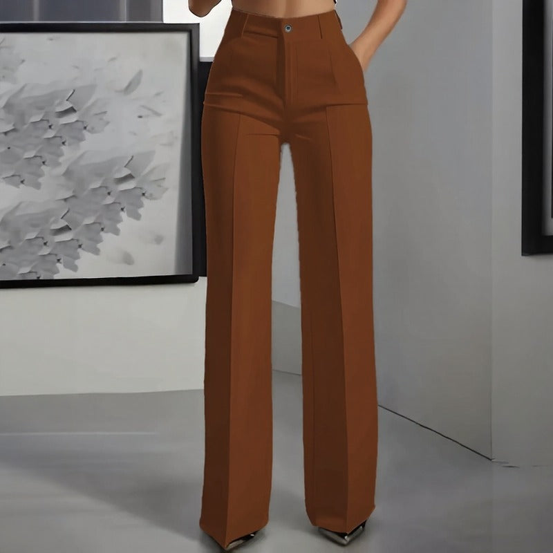 Calça Dahlia™ em Alfaiataria Premium com Cintura Alta e Modelagem Pantalona