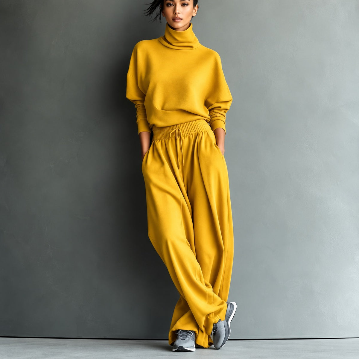 Conjunto Sarah™ com Blusa de Gola Alta e Calça de Cós Elástico
