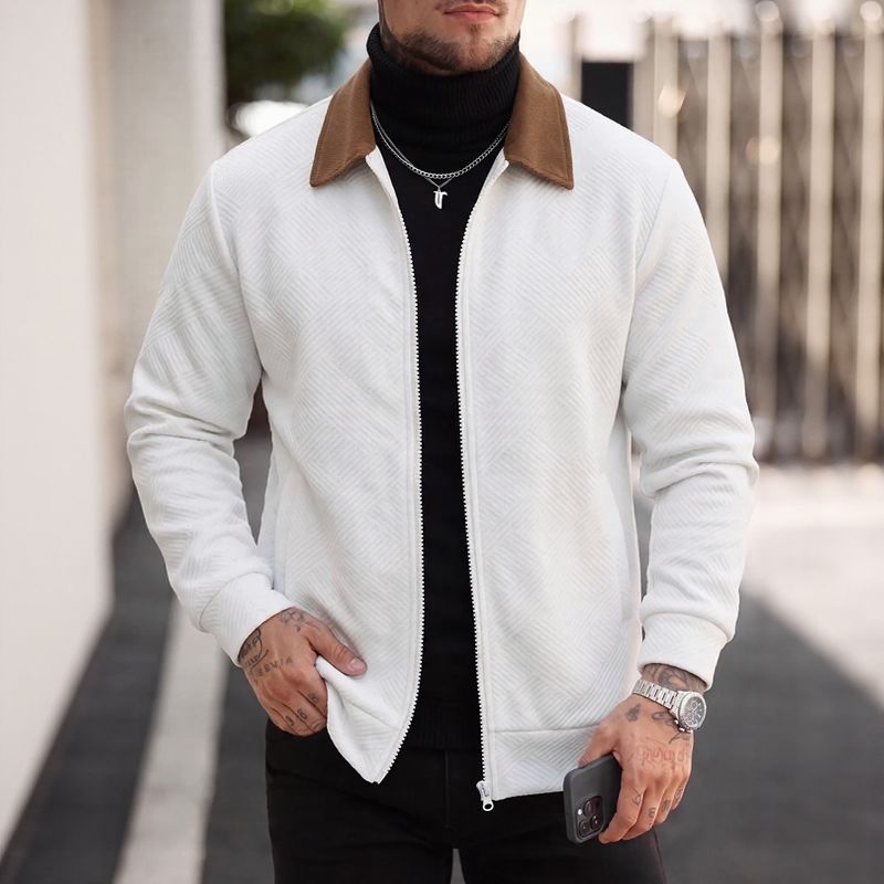 Jaqueta Alaric™ com Tecido Texturizado em Chevron e Gola Contrastante / Presença Masculina com Um Acabamento Que Foge do Básico
