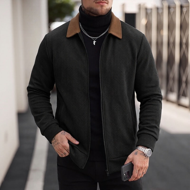 Jaqueta Alaric™ com Tecido Texturizado em Chevron e Gola Contrastante / Presença Masculina com Um Acabamento Que Foge do Básico