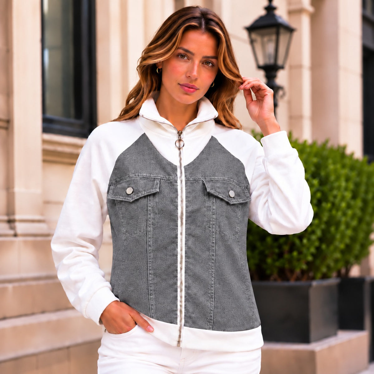 Jaqueta Verona™ com Design Bicolor e Gola Alta Estruturada / Presença Para Looks Urbanos Sem Exageros