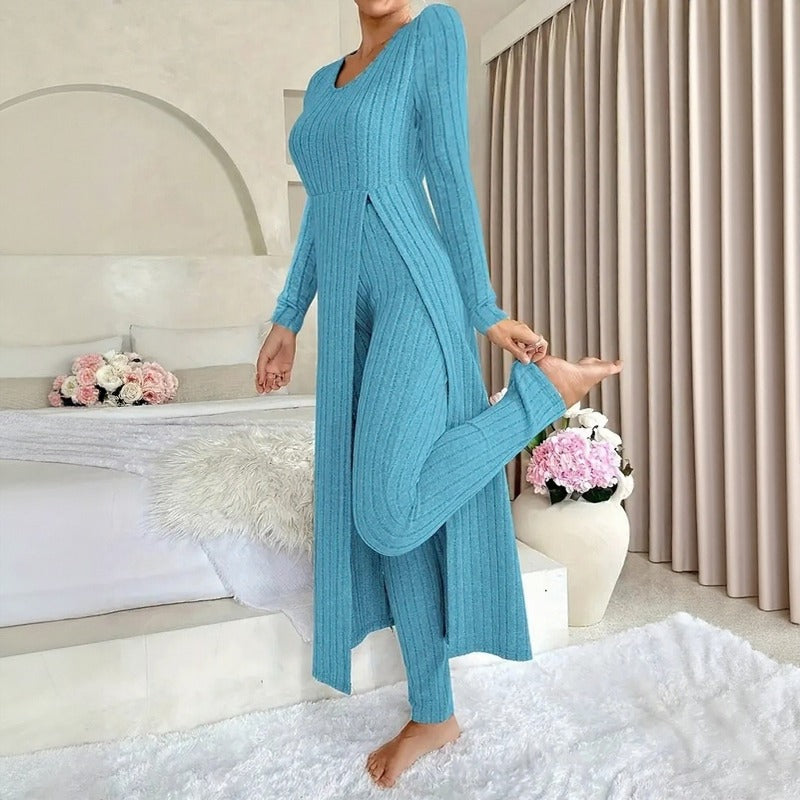 Conjunto Hera™ com Blusa Longa de Sobreposição com Corte Lateral e Calça de Cintura Alta