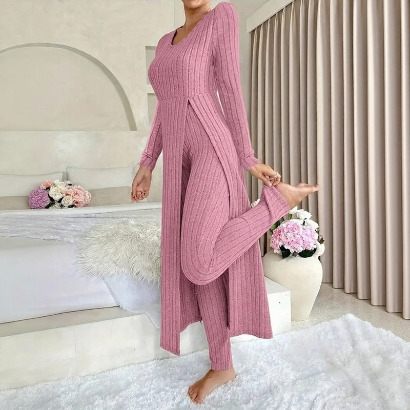 Conjunto Hera™ com Blusa Longa de Sobreposição com Corte Lateral e Calça de Cintura Alta