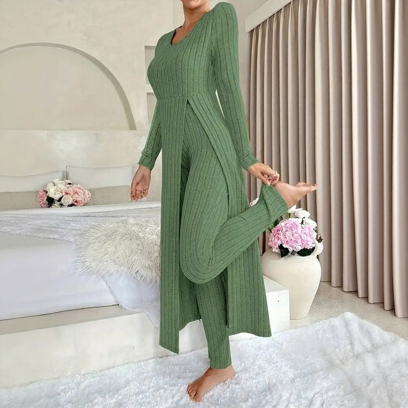 Conjunto Hera™ com Blusa Longa de Sobreposição com Corte Lateral e Calça de Cintura Alta