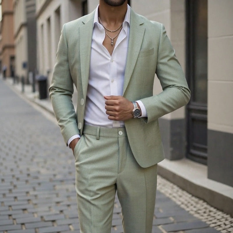 Terno Casual Montieri™ com Blazer de Lapela Clássica e Calça de Alfaiataria Reta / Uma Presença Masculina Mais Refinada sem Exagerar no Formal