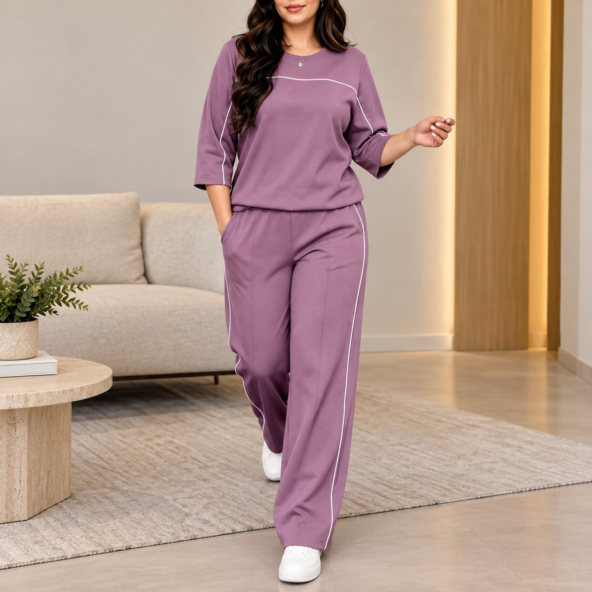 Conjunto Carina™ com Blusa de Vivos Contrastantes e Calça Pantalona / Um Toque Esportivo em Uma Composição Elegante