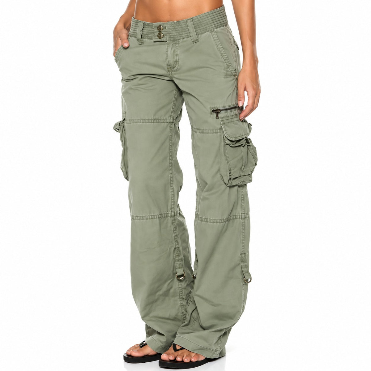 Calça Cargo Norevia™ com Bolsos Utilitários, Modelagem Ampla e Design Despojado / Uma Peça, Diferentes Possibilidades de Looks