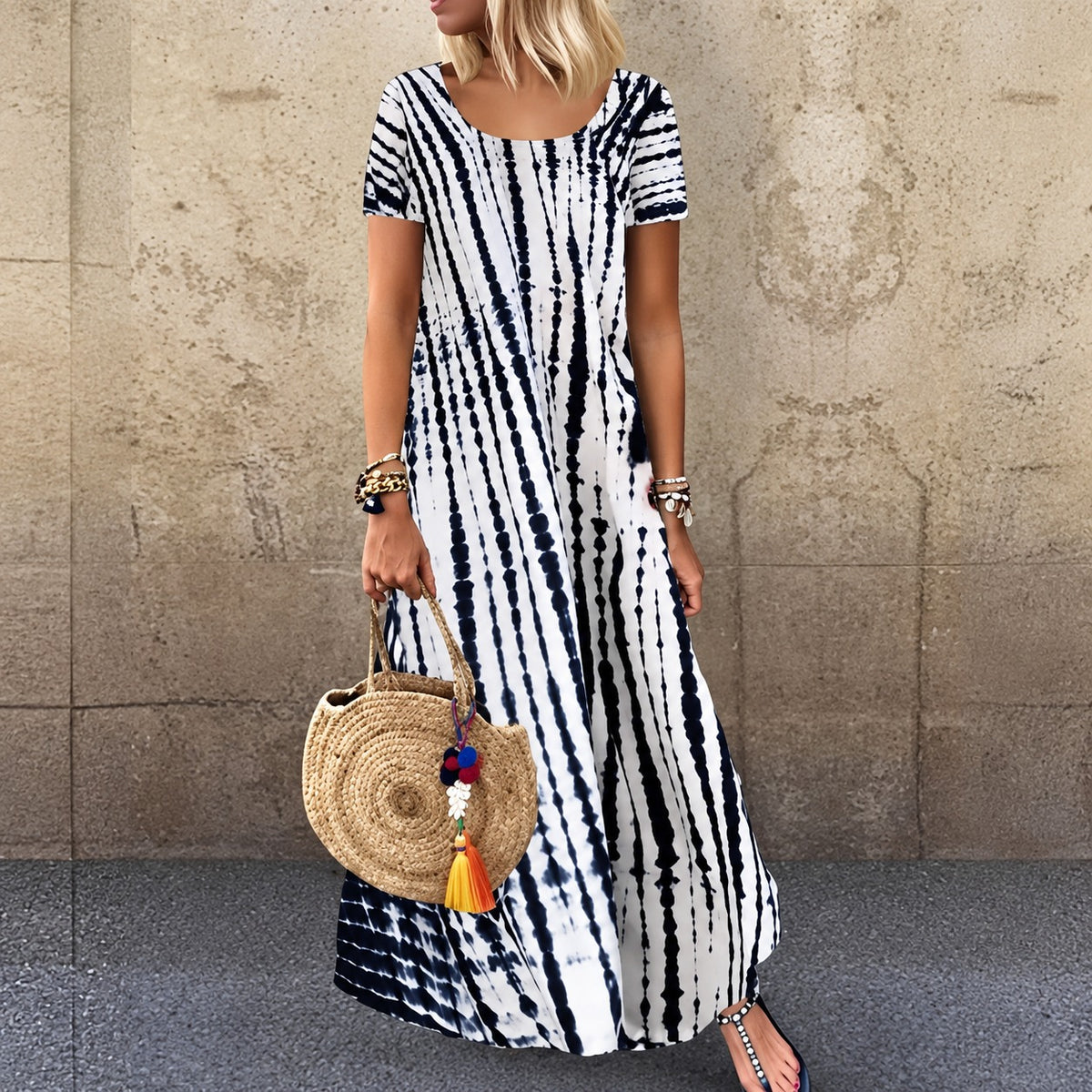 Vestido Talissa™ com Estampa Tie-Dye, Modelagem Ampla e Comprimento Longo / O Charme Boho em Uma Produção Cheia de Personalidade