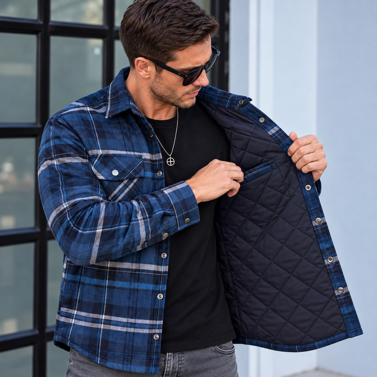 Jaqueta Hudson™ Xadrez em Flanela com Forro Térmico Acolchoado / Visual Masculino com Inspiração Clássica