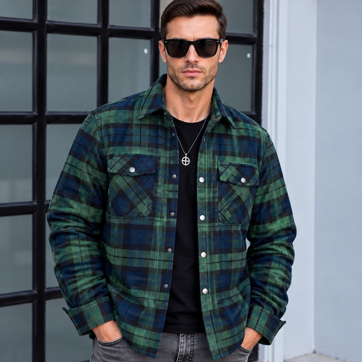 Jaqueta Hudson™ Xadrez em Flanela com Forro Térmico Acolchoado / Visual Masculino com Inspiração Clássica
