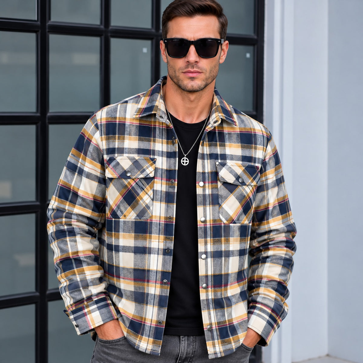 Jaqueta Hudson™ Xadrez em Flanela com Forro Térmico Acolchoado / Visual Masculino com Inspiração Clássica