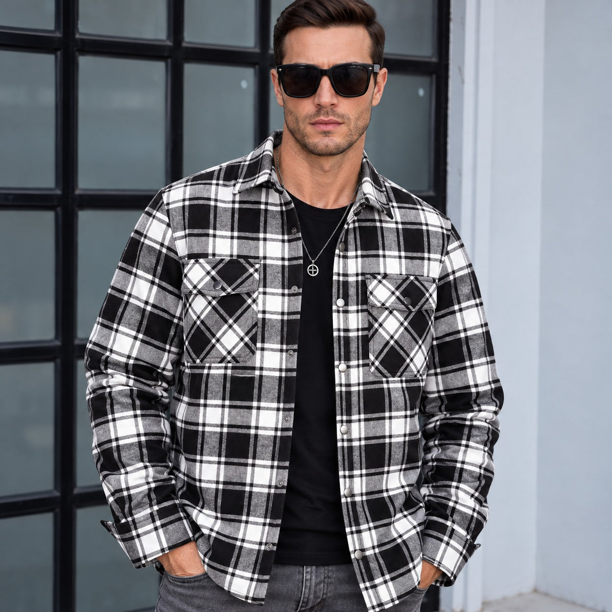 Jaqueta Hudson™ Xadrez em Flanela com Forro Térmico Acolchoado / Visual Masculino com Inspiração Clássica