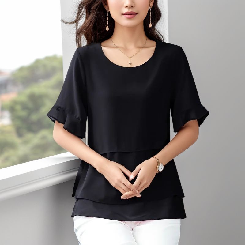 Blusa Belle Allure™ em Viscose com Design em Camadas / Charme e Elegância para a Mulher que Merece o Melhor!