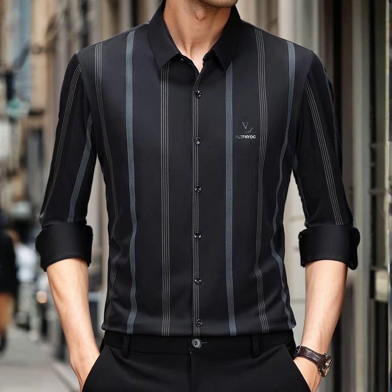 Camisa Social Velluto™ com Listras Italianas e Caimento Premium / Elegância Refinada Para o Homem Moderno!