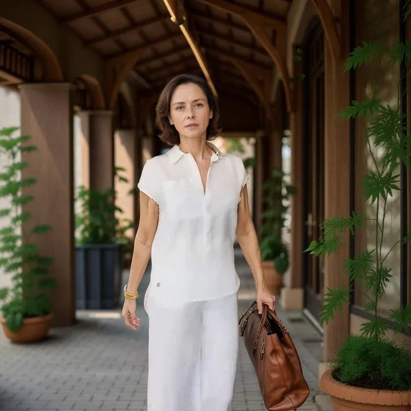 Conjunto Isadora™ em Linho de Algodão com Corte Reto e Sofisticado / Um Clássico Reinventado para o Seu Dia!