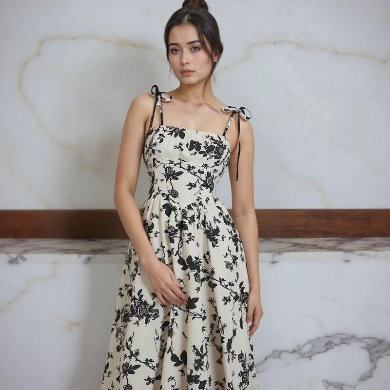 Vestido Violetta™ com Estampa Floral e Saia Ampla Confortável / Sofisticação Atemporal e Liberdade para Mulheres de Reais!