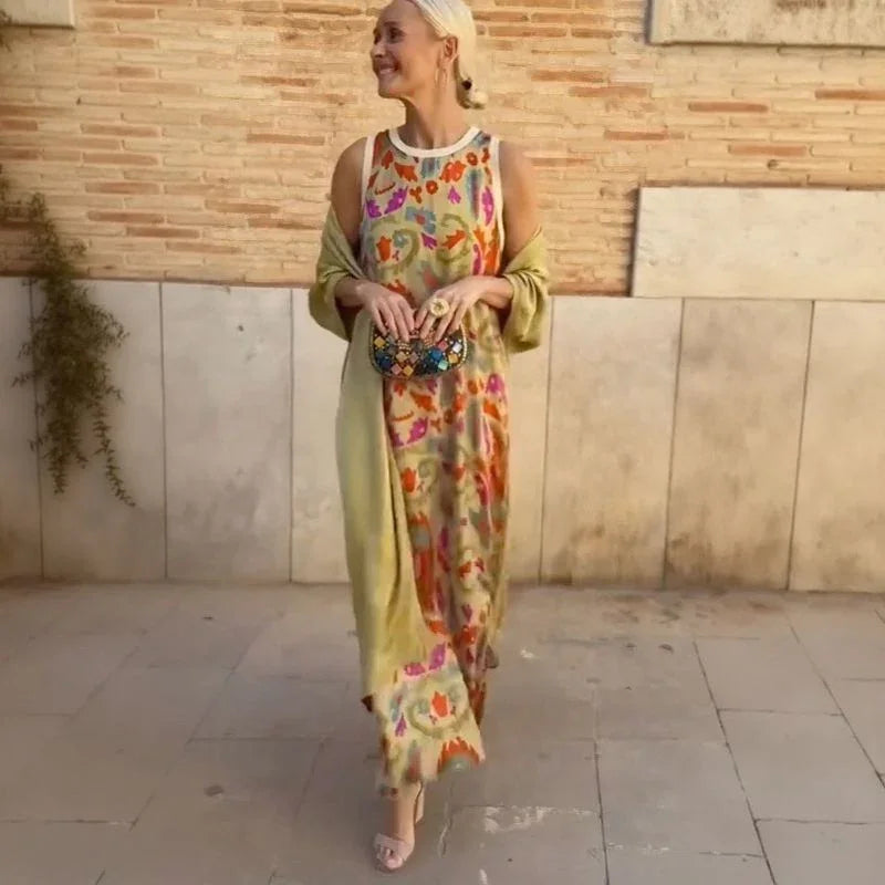 Conjunto Majorie™ em Cetim Artístico com Echarpe de Luxo / Para Mulheres que Brilham em Qualquer Ocasião!