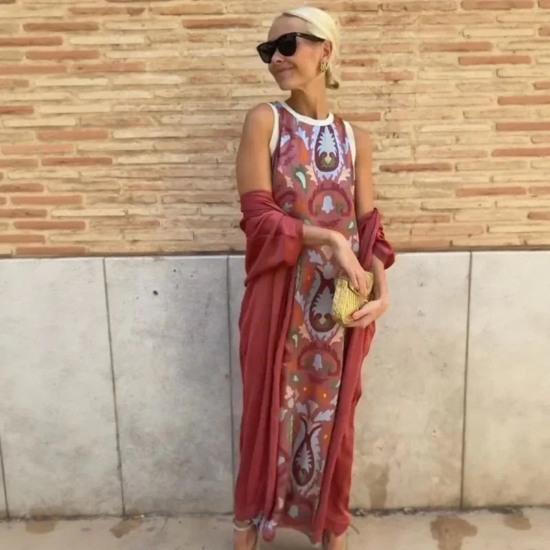 Conjunto Majorie™ em Cetim Artístico com Echarpe de Luxo / Para Mulheres que Brilham em Qualquer Ocasião!