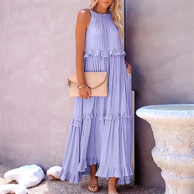 Vestido Brisa Costeira™ em Viscose Leve com Babados Evasê / Leveza e Sofisticação para Viver Seus Dias com Estilo!