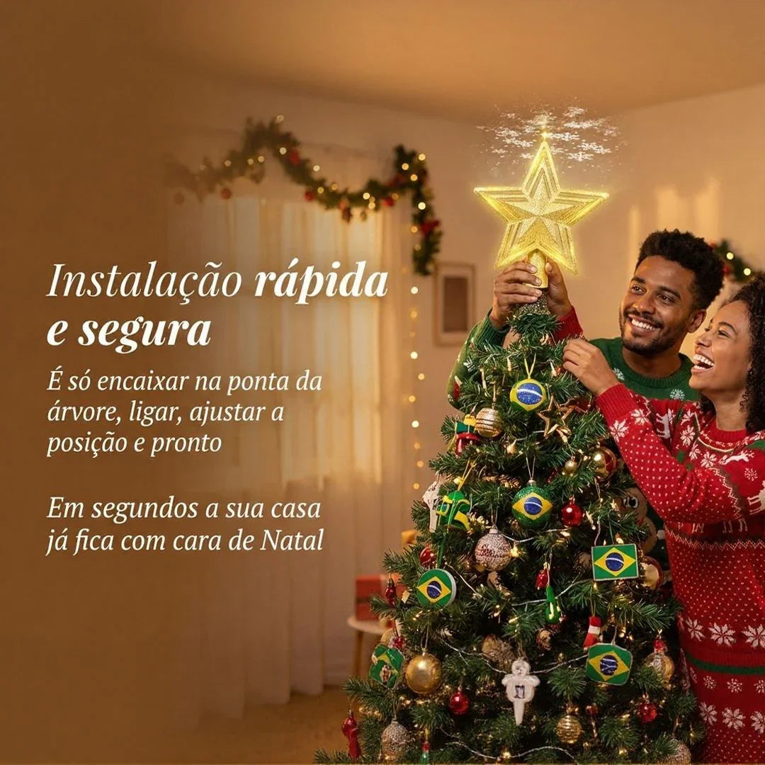 Projetor Natalino de Estrela para Topo de Árvore de Natal Modern Lar™ / O Toque Final Que Deixa Seu Natal Perfeito