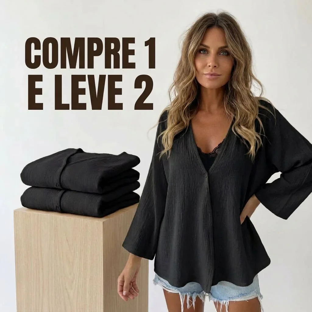 [COMPRE 1 E LEVE 2] Cardigan Alba™ Em Viscolinho de Verão com Modelagem Solta / Frescor e Estilo em Uma Só Peça!