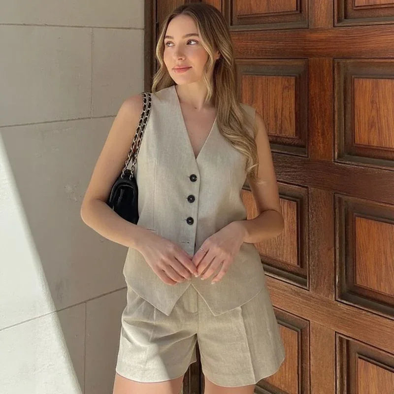 Conjunto Ipanema™ em Alfaiataria Casual de Algodão e Linho Misto / Leve, Chic e Atemporal!