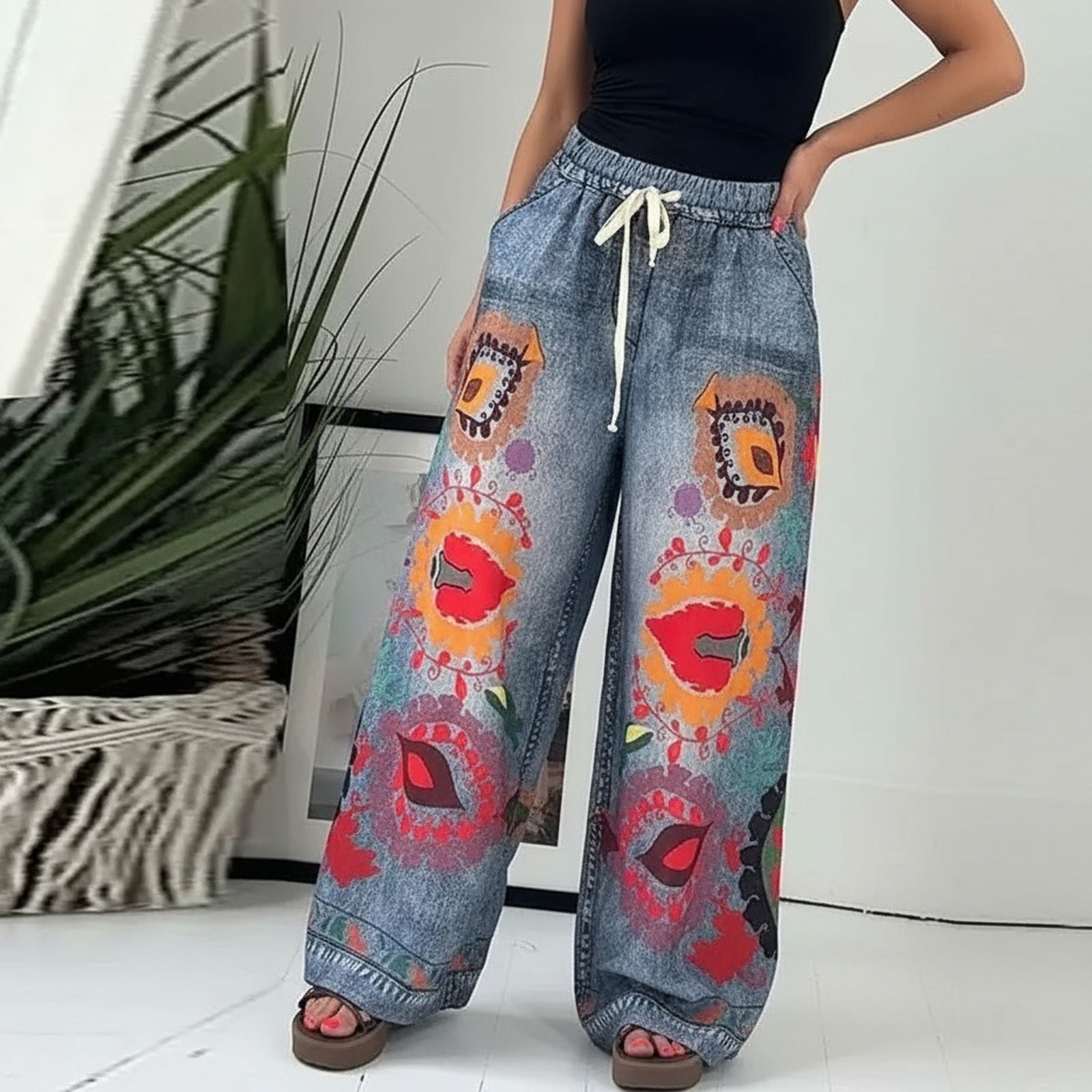 Calça Estampada Veraneio™ em Tecido Leve com Cós Confortável e Modelagem Ampla / Arte, Movimento e Expressão em Cada Passo!