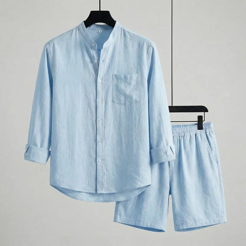 Conjunto Mediterrâneo Elite™ em Linho de Algodão e Visual Minimalista