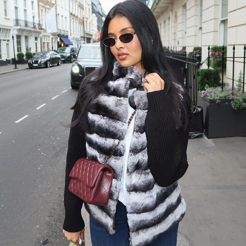 Casaco Sablê™ em Poliester Felpudo com Mangas de Malha