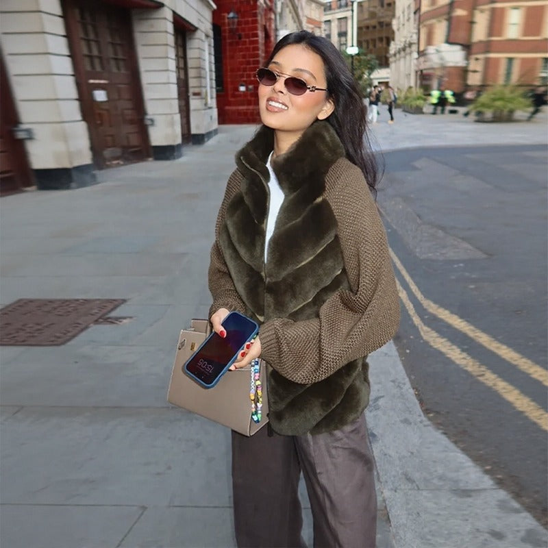 Casaco Sablê™ em Poliester Felpudo com Mangas de Malha