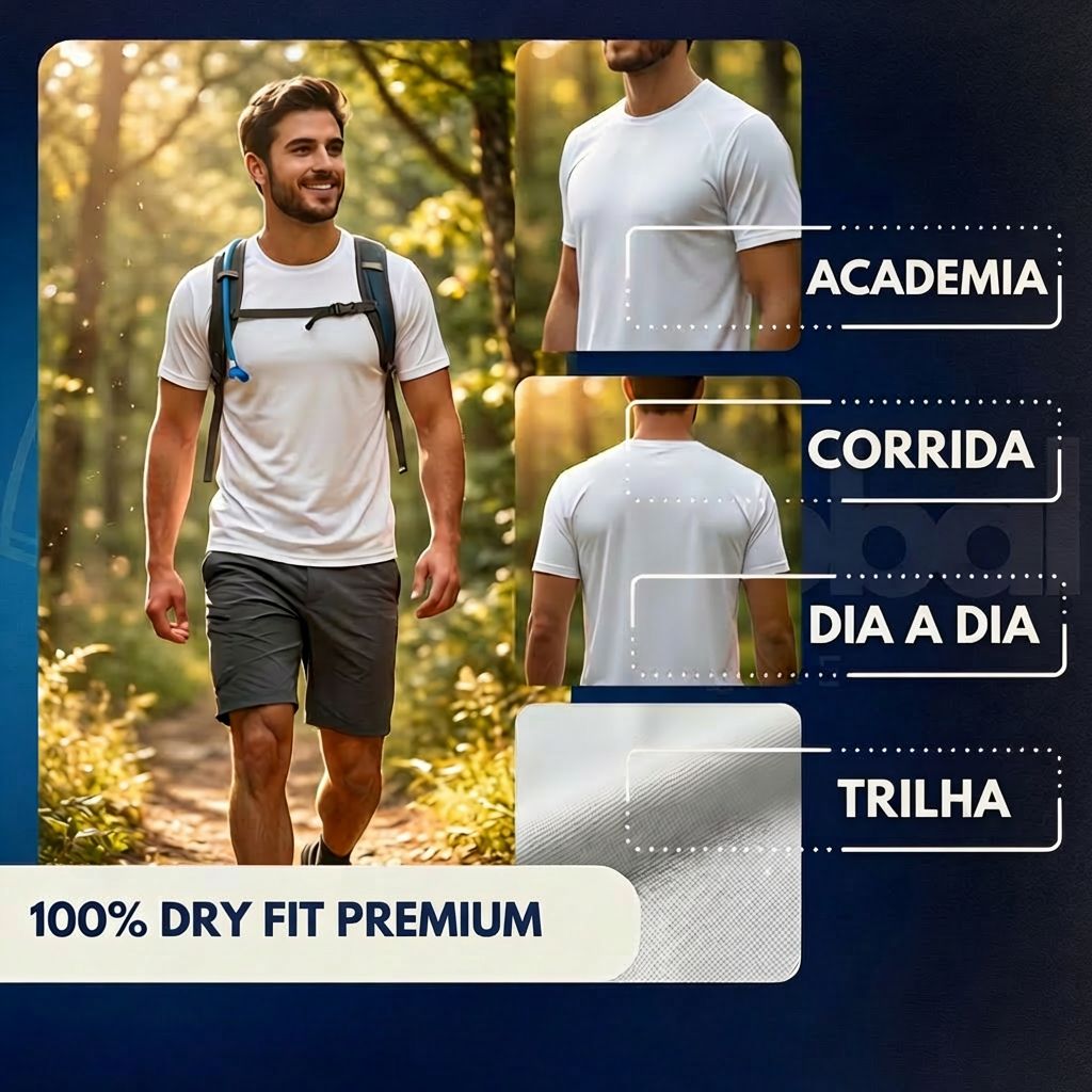 Kit 5 Camisetas Performance Pro™ em Dry-Fit com Secagem Rápida / Conforto, Leveza e Alto Desempenho!